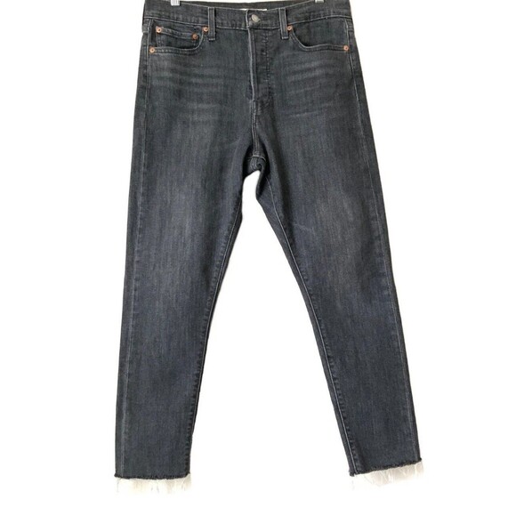 Levi’s Black Washed Wedgie Skinny Raw Hem Button Fly Jeans 31 - Picture 1 of 12
